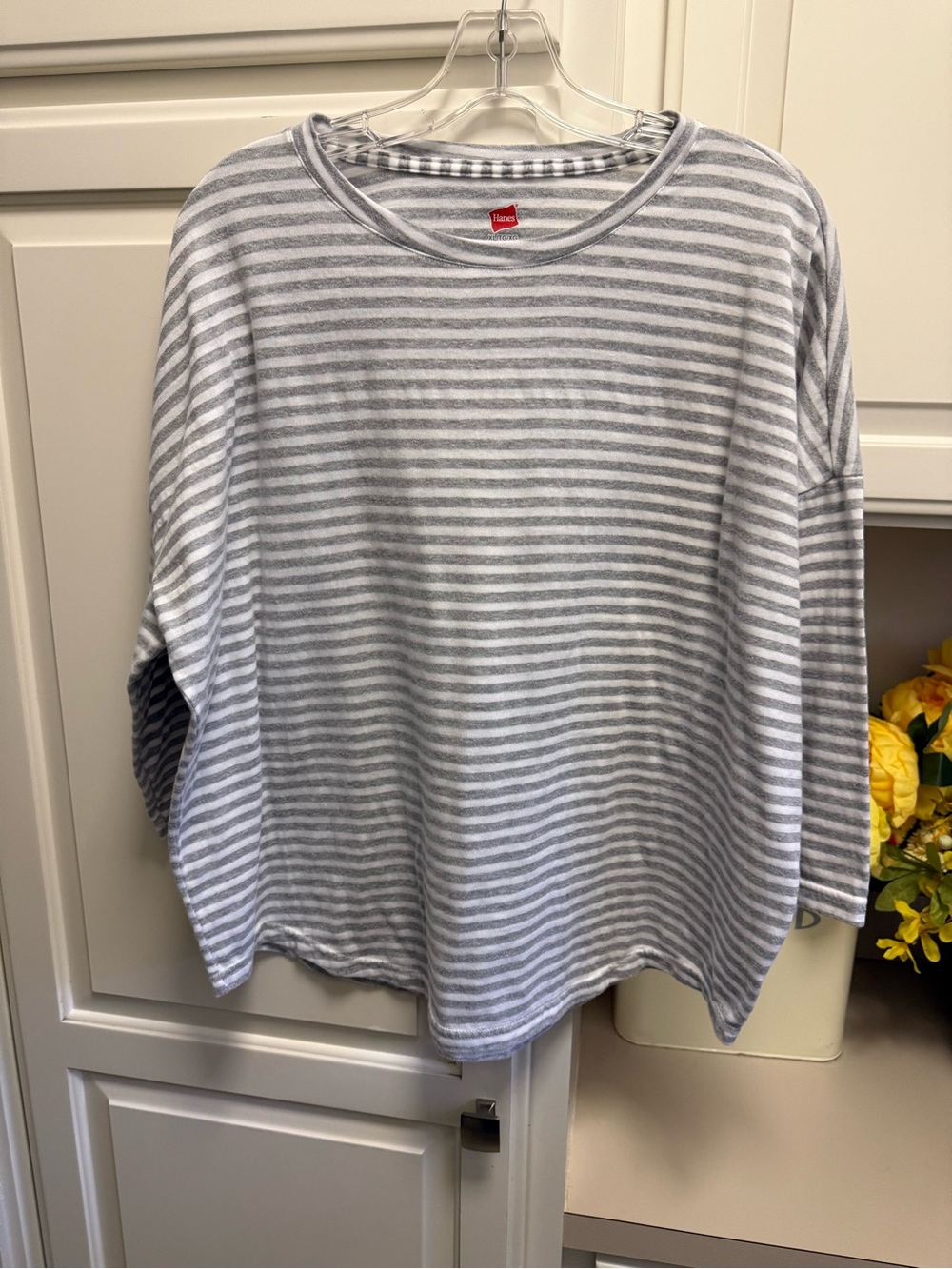 Hanes Gray & White Striped Long-Sleeve Tee